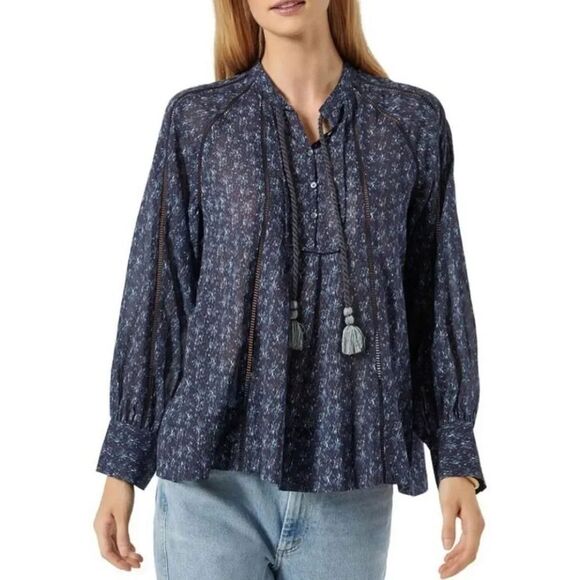 JOIE Dracha Printed Blue Long Sleeve Cotton Blouse Size Small - Picture 1 of 16